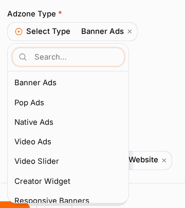 The Type dropdown lists exactly the formats enabled for your account.