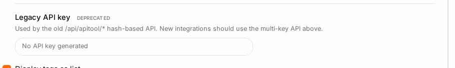 Your key and the API-access toggle live on the Settings tab.