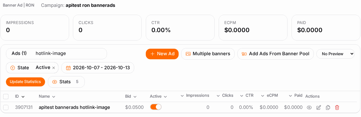 Your first ad on the Ads step.