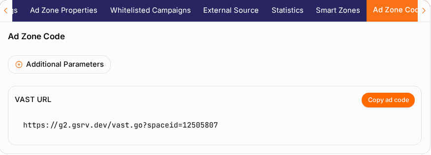 Copy the VAST URL into your player.