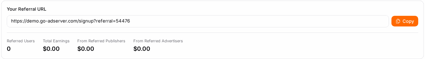 Your referral URL and what it has brought in so far.