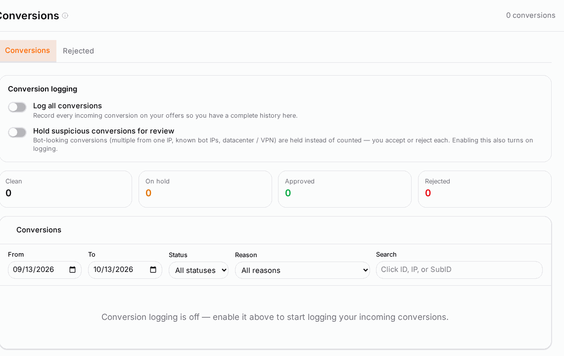 Conversions with one held for review.